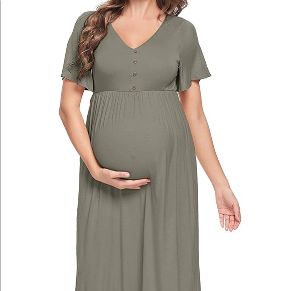 Maternity Dress - light green sage - full length maxi dress - Picture 4 of 7